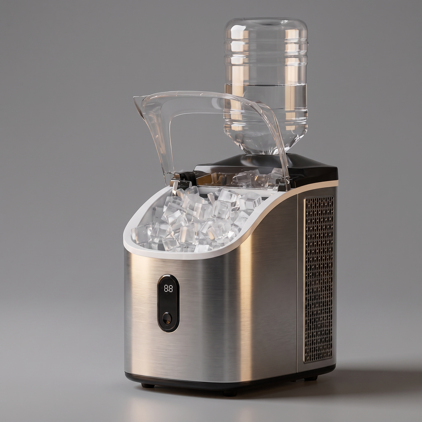Self-cleaning portable ice maker, front view
