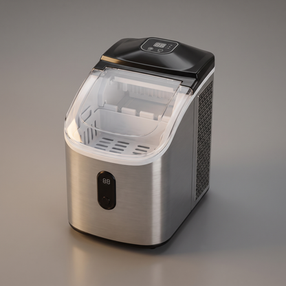 Self-cleaning portable ice maker, top view