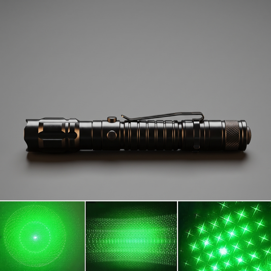Rechargeable green laser pointer, front view